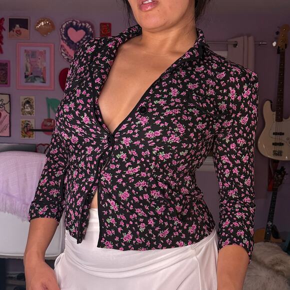 Jones New York Jackets & Blazers - Vintage 90s / Y2K purple and black floral silk blazer